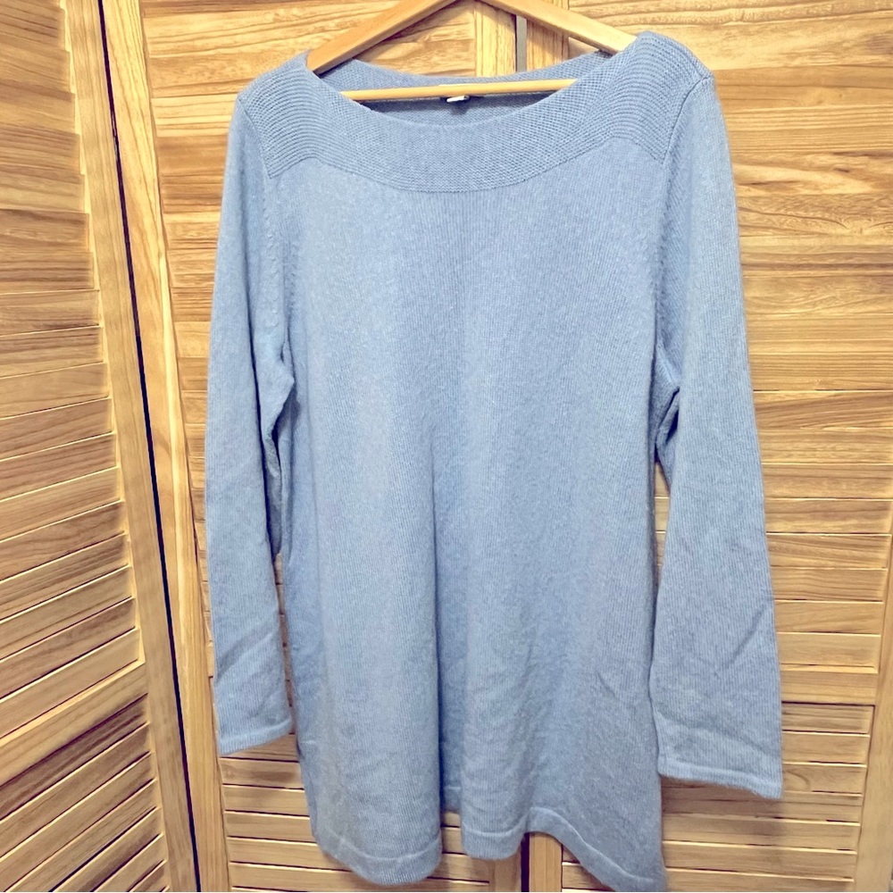 J Jill Womens Sweater Blue Long Sleeve Tunic Length Boatneck Soft Size XL